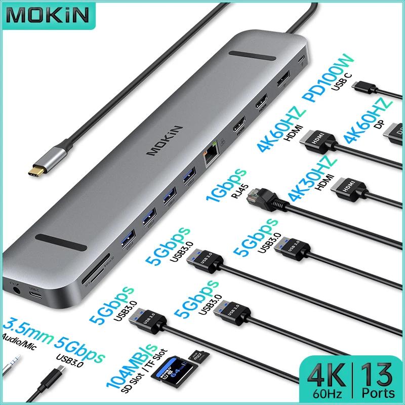 MacBook Air/Pro, iPad, Thunderbolt ƮϿ MOKiN 13 in 1 ŷ ̼ - USB3.0, HDMI 4K60Hz, PD 100W, SD, RJ45 1Gbps